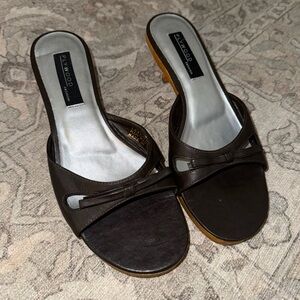 Deadstock Brown Leather Wooden Heels